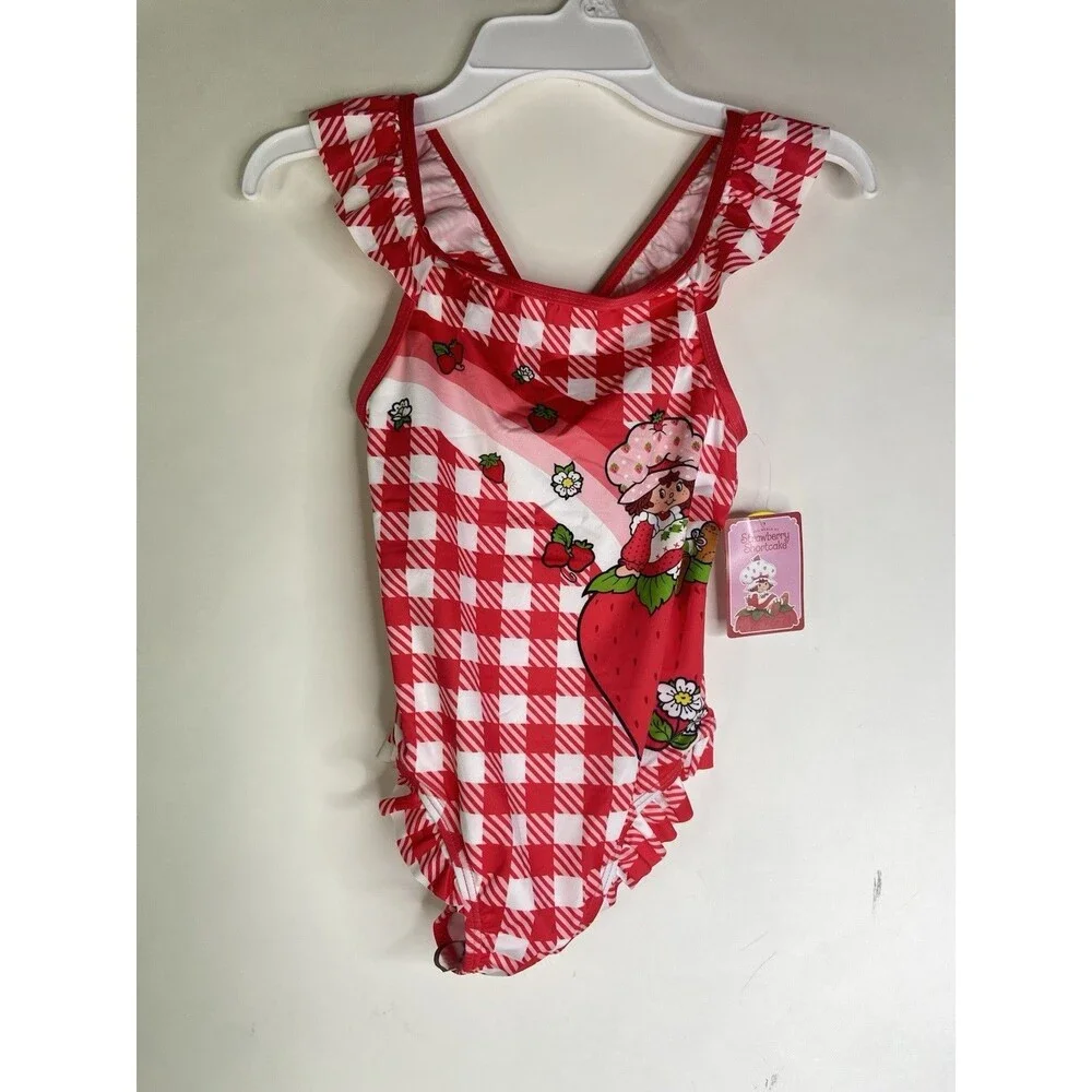 Strawberry Shortcake Gingham Red White One Piece Swimsuit Swimwear Girls Size 6